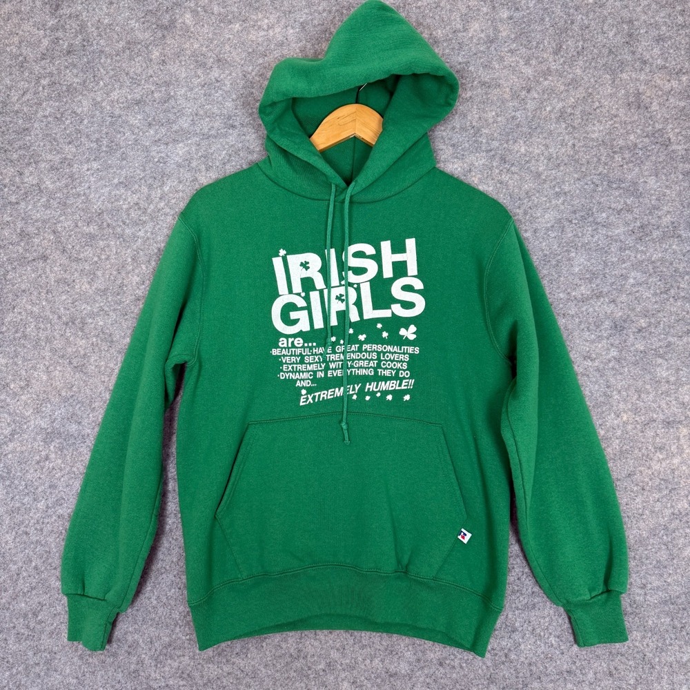 Vintage Russell Athletic Irish Girls Hoodie Mens Adult Medium USA 80s 90s Dublin